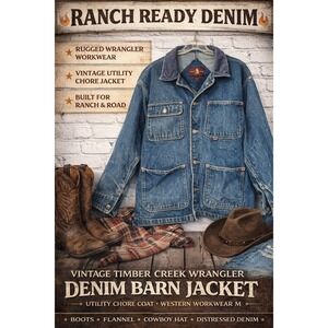 Vintage Timber Creek Wrangler Denim Jacket Utility Chore Coat Western Workwear M